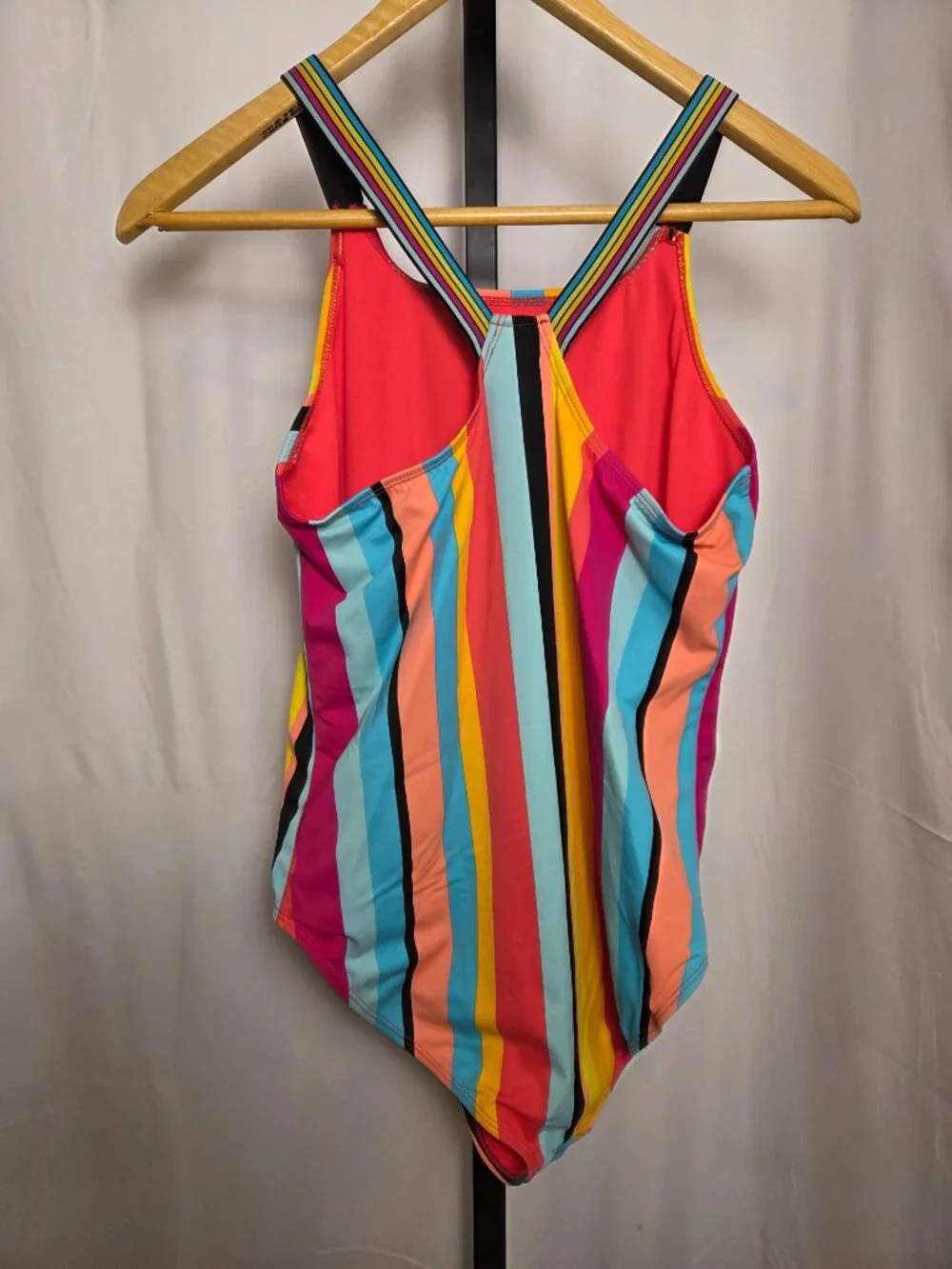 Wonder Nation Girls One Piece Swimsuit XXL 18 Rainbow Stripe Crossback  Beach
